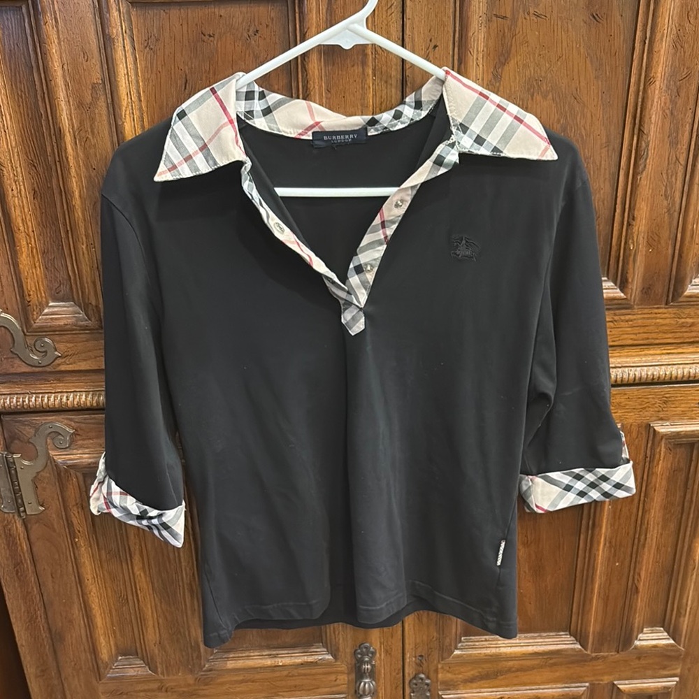 Burberry Black Polo Shirt with Checkered Collar
